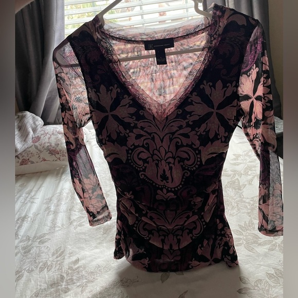 Y2K Purple Ruched Micro Mesh Nylon Sheer Top Small Fairycore Cottagecore Boho - Picture 8 of 8